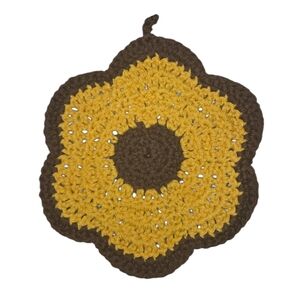 Handcrafted Yellow and Brown Crochet Flower Pot Holder